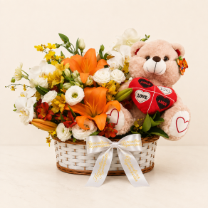 CESTA COM LIRIOS E GERBERAS  LOVE C 350